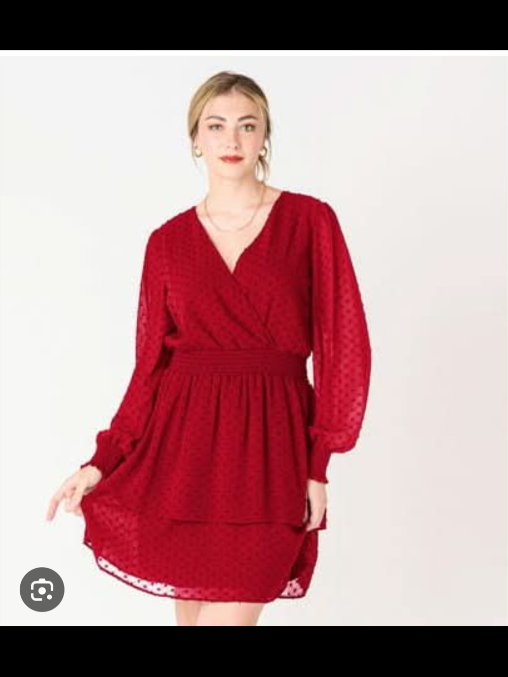 Devoted Women's Red Long-Sleeve Wrap Dress with Smocked Waist